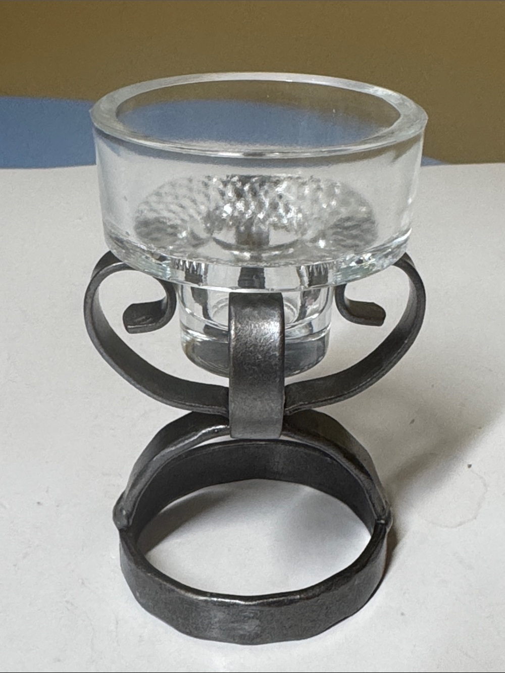 Swedish Eric Dalmas Glass and Metal Art Candle Holder 4.25” tall